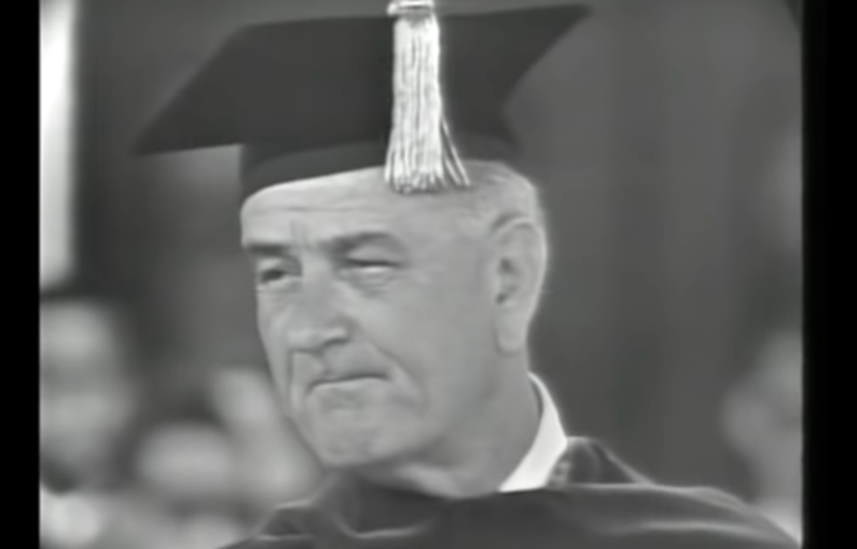 President Lyndon Johnson delivers the commencement address at Howard University on June 4, 1965.