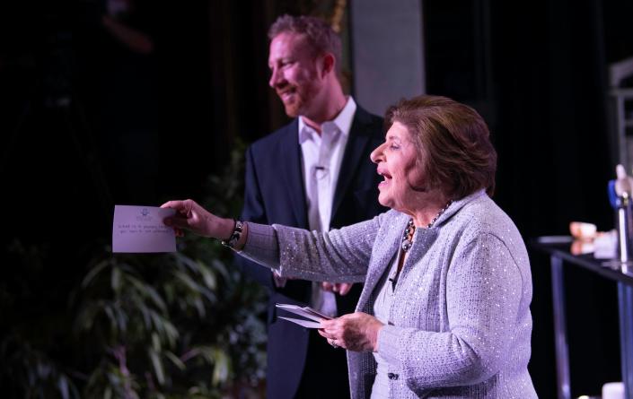 Celebrity hosts Mary Ann Esposito and Evan Hennessey work the crowd at the Seacoast Culinary Challenge on Thursday, March 31, 2022 at The Music Hall in Portsmouth.