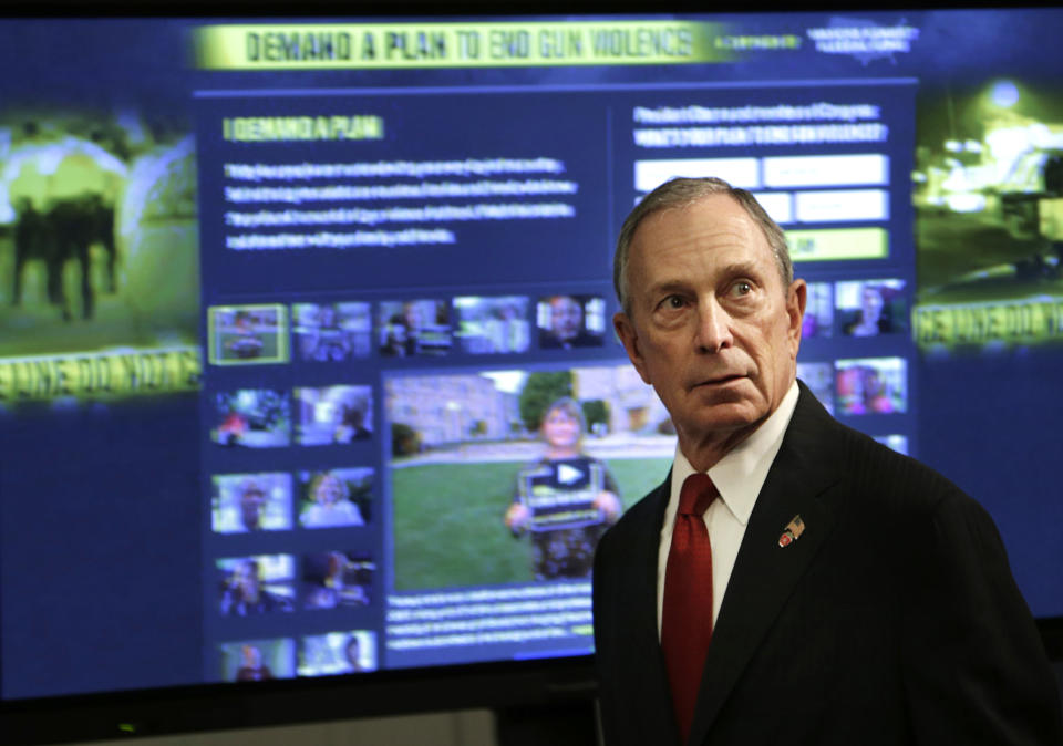 FILE - In this Dec. 17, 2012 file photo, then New York Mayor Michael Bloomberg speaks a news conference in New York where he and dozens of shooting survivors and victims' relatives called on Congress and President Obama to tighten gun laws and enforcement. The former New York mayor, a billionaire and advocate of firearms regulation, plans to spend $50 million this year setting up a new group that will mix campaign contributions with field operations aimed at pulling gun-control supporters to the polls. The new organization, Everytown for Gun Safety, will focus on women, especially mothers, The New York Times reported on its website, Tuesday April 15, 2014. (AP Photo/Seth Wenig, File)