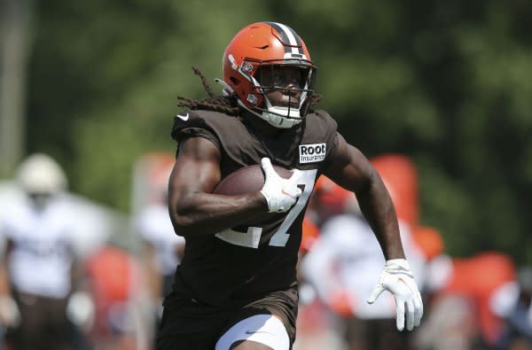 Running back Kareem Hunt and the Cleveland Browns will face the Seattle Seahawks on Sunday in Seattle. File Photo by Aaron Josefczyk/UPI