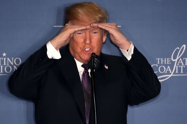 Trump delivers remarks in 2018 during the Latino Coalition Legislative Summit in Washington.