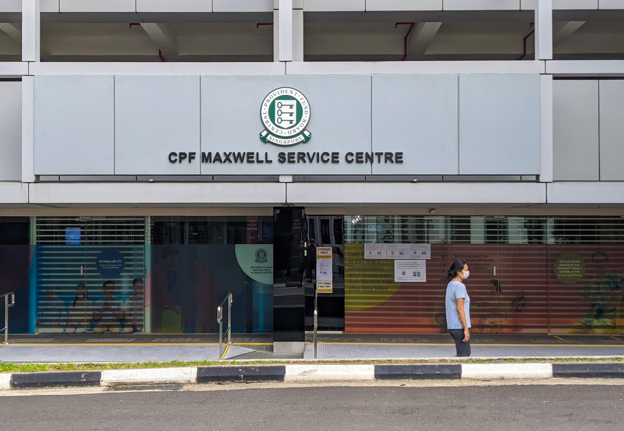 Front entrance of CPF (Central Provident Fund) Maxwell Service Centre in Club Street Singapore, illustrating a story on sales proceed made under the Central Provident Fund Investment Scheme (CPFIS)-Ordinary Account (OA). 