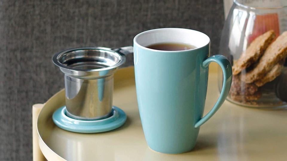 This pretty porcelain mug comes in a slew of vibrant hues.