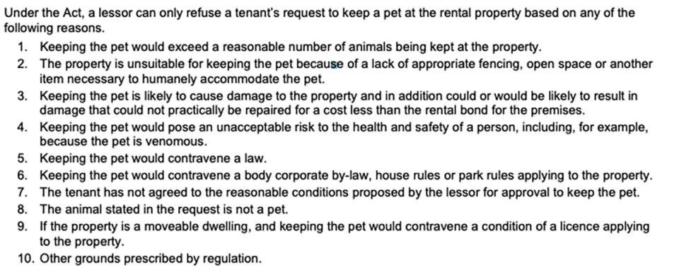10 reasons a landlord can give for refusing a request to keep a pet.