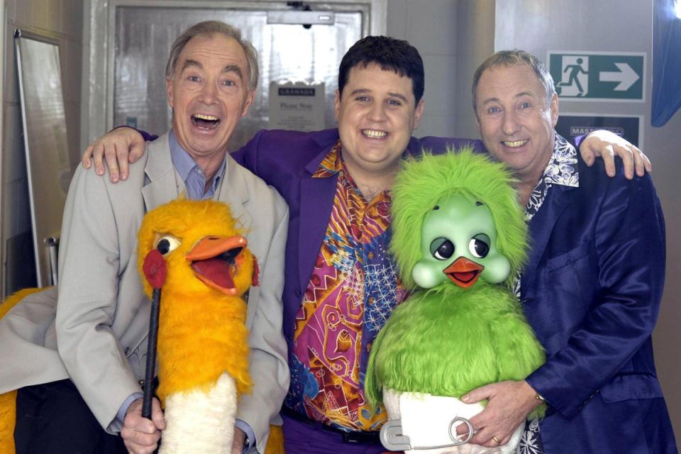 Peter Kay with Keith Harris and Bernie Clifton during the filming of the music video of the Tony Christie hit Is This The Way To Amarillo? (Comic Relief)