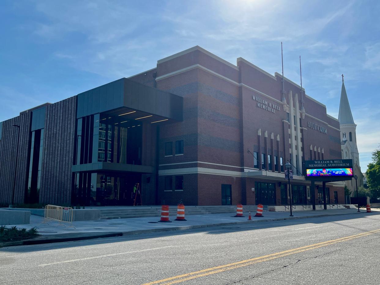 The final stages of the renovation and expansion of the Bell Auditorium in Augusta continue on Tuesday, April 23, 2024.