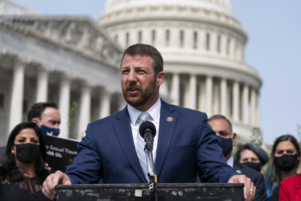 FILE - Rep. Markwayne Mullin, R-Okla., speaks during a news conference on Capitol Hill on Sept. 16, 2020, in Washington. (AP Photo/Alex Brandon, File)