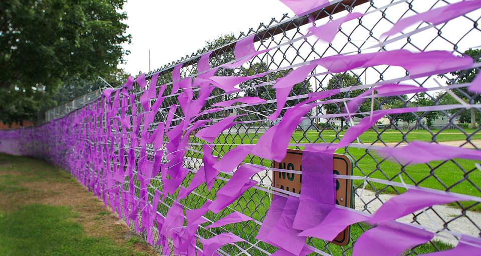 Purple ribbons at Braintree Town Hall signify the loss of lives to drug overdoses.