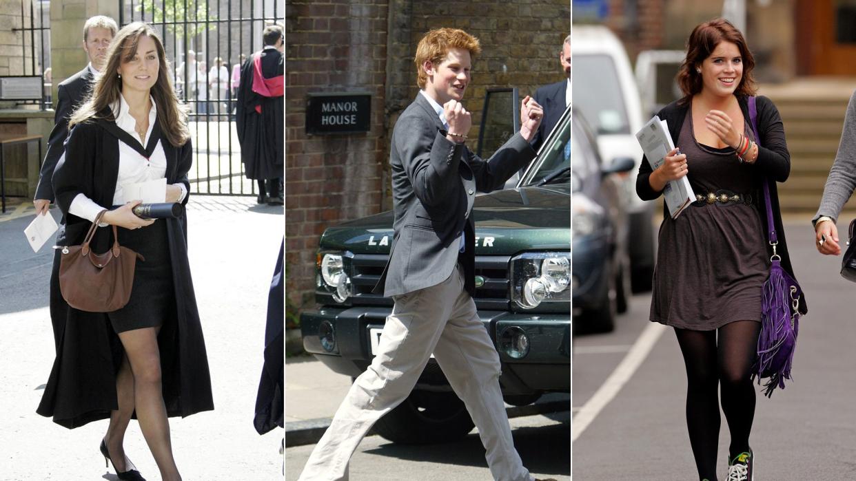 Kate Middleton and Princess Eugenie at university and Harry leaving Eton College