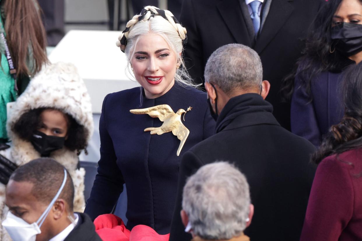 Lady Gaga sings the National Anthem at the inauguration of U.S. President-elect Joe Biden on the West Front of the U.S. Capitol on January 20, 2021 in Washington, DC