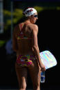 Stephanie Rice of Australia gets ready to swim in the warm up pool during day 3 of the Santa Clara International Grand Prix at George F. Haines International Swim Center on June 2, 2012 in Santa Clara, California. (Photo by Ezra Shaw/Getty Images)