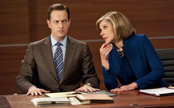 David M. Russell/CBS Josh Charles and Christine Baranski on 'The Good Wife'