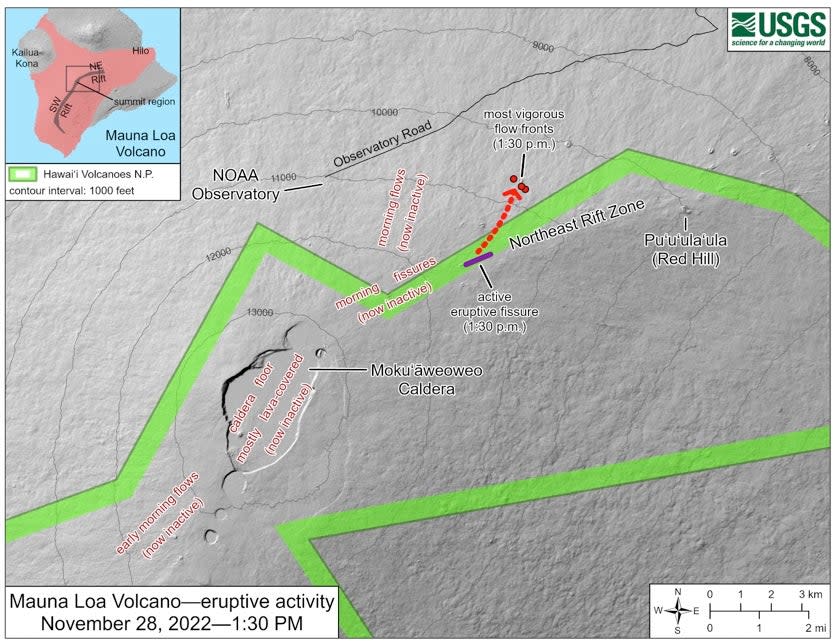 Latest map of eruptive activity from Mauna Loa (USGS)