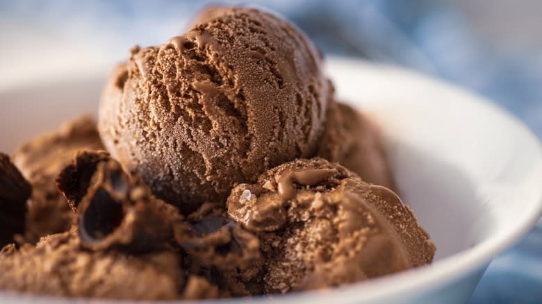 Closeup of a bowl of chocolate ice cream 