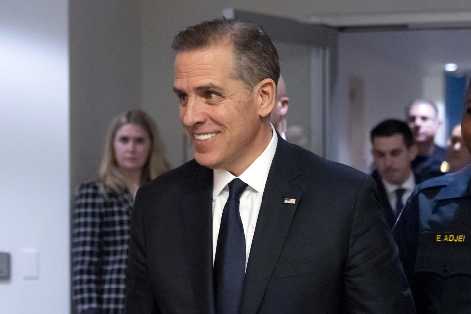 Hunter Biden departs after a closed door private deposition with House committees leading the President Biden impeachment inquiry, on Capitol Hill, Wednesday, Feb. 28, 2024, in Washington. (AP Photo/Alex Brandon)