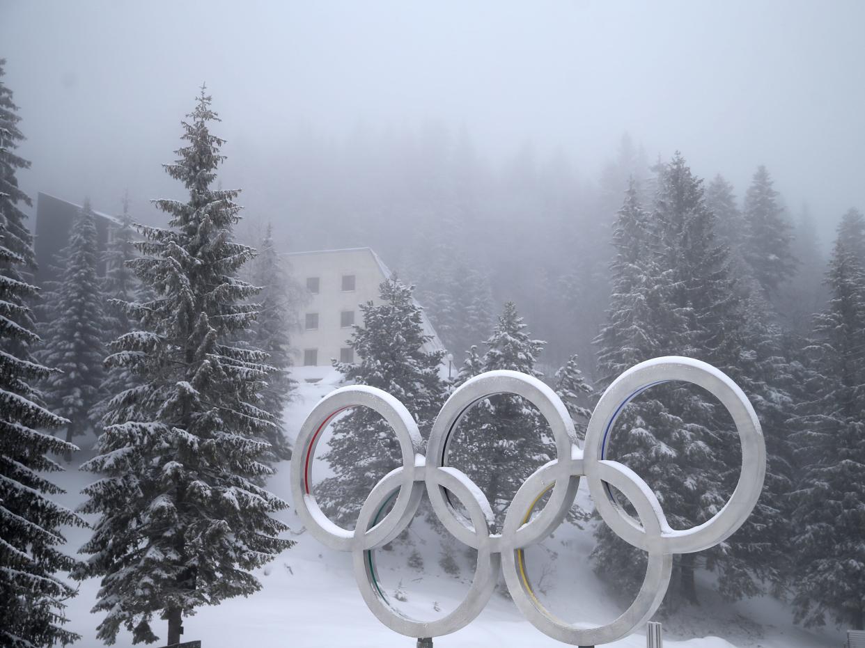 Olympic rings are seen on the Jahorina mountain near Sarajevo