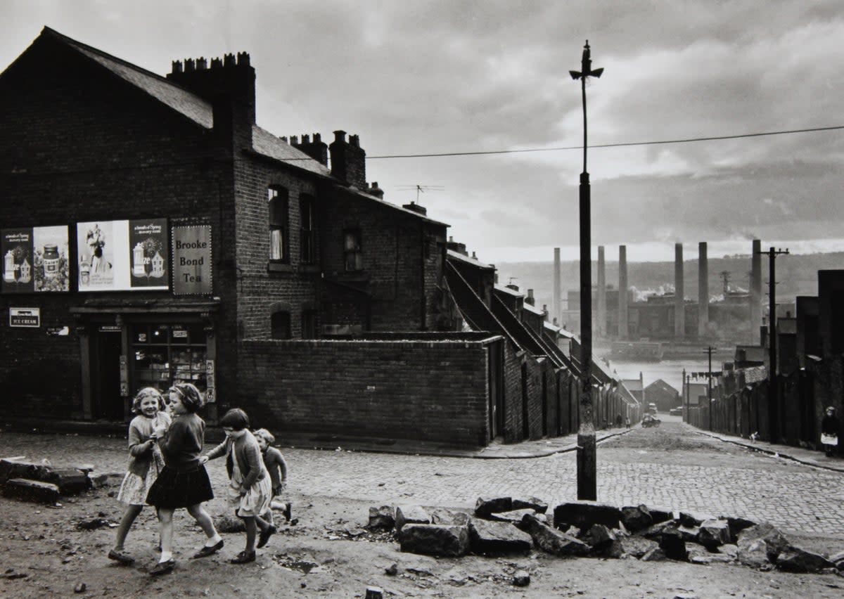 Children playing in front of a corner shop, Barnwell, Newcastle upon Tyne, 1963  (Colin Jones)