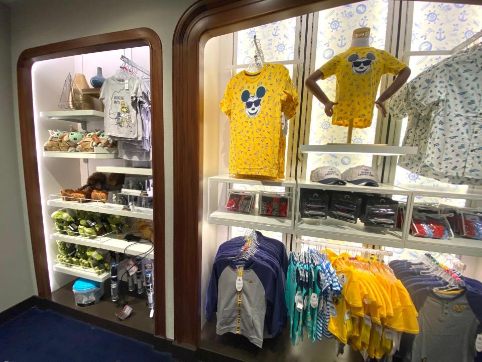 Inside a gift shop onboard the Disney Wish cruise ship.