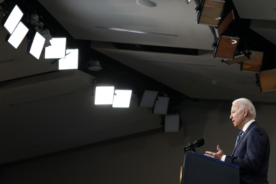 President Joe Biden speaks about the June jobs report in the South Court Auditorium on the White House campus, Friday, July 2, 2021, in Washington. (AP Photo/Patrick Semansky)