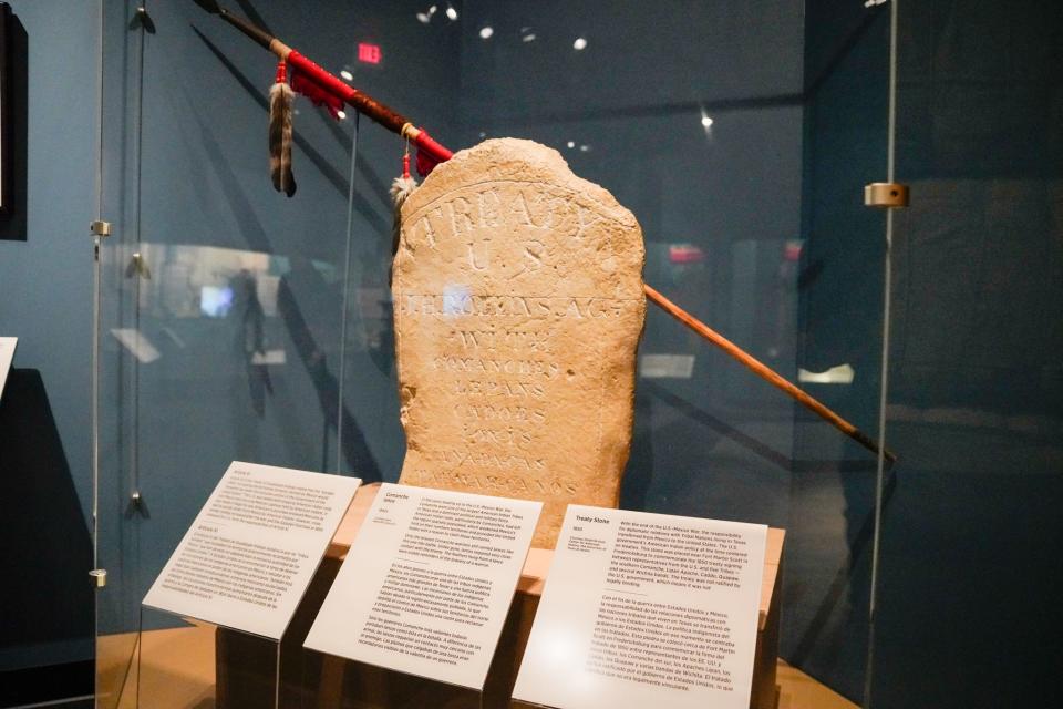 As a consequence of acquiring Texas, California, Arizona and New Mexico, the U.S. government assumed responsibility for engaging with the Native Americans in that vast territory. This Treaty Stone was placed near Fort Martin Scott near Fredericksburg in 1850 to commemorate a peace agreement between the U.S. and the southern Comanche, Lipan Apache, Caddo, Quapaw and several Wichita bands. Never ratified, the agreement was not considered legally binding.