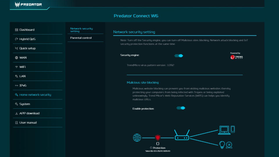 Acer Predator Connect W6 app screen shot