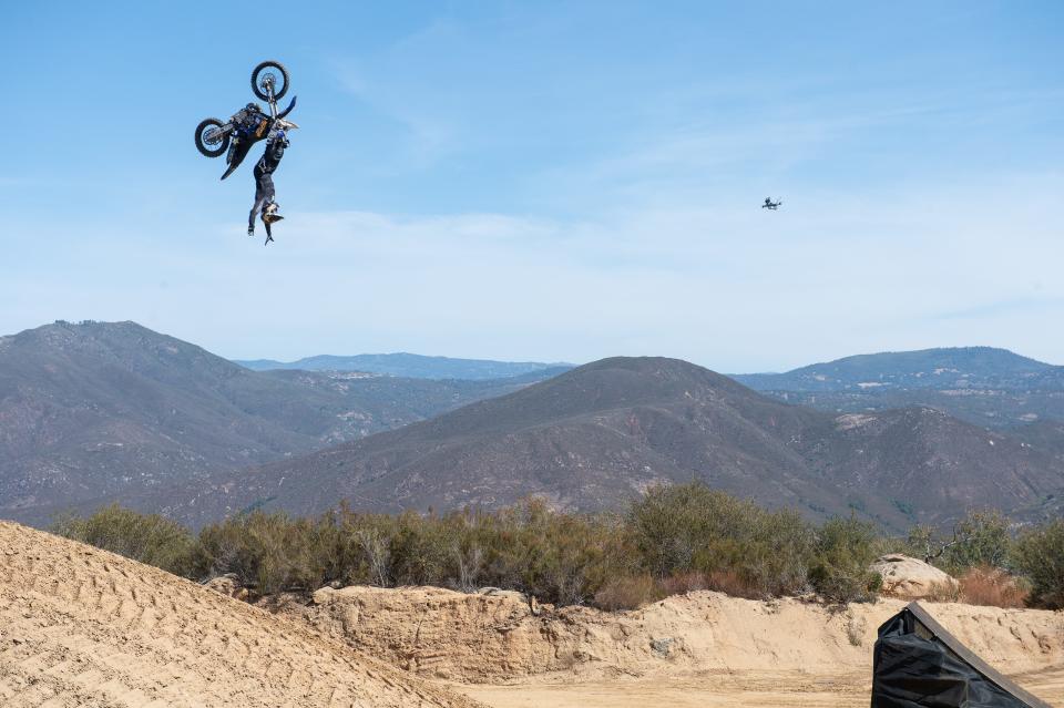 Rob Adelberg competes during Moto X Freestyle Finals at 2022 X Games at the Slayground in Ramona, California.