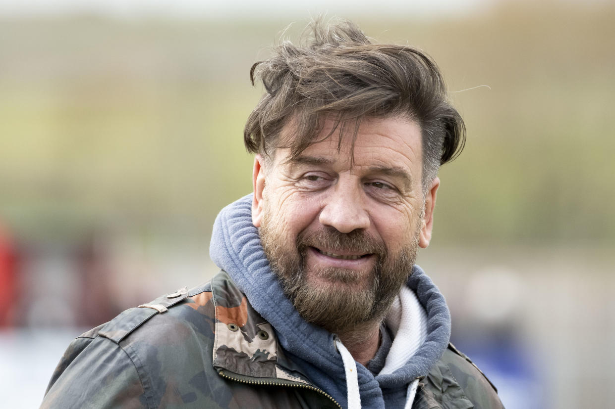 Nick Knowles looks on during a Battle of the Balls fundraiser football match between Gloucester City Legends and Rugby for Heroes