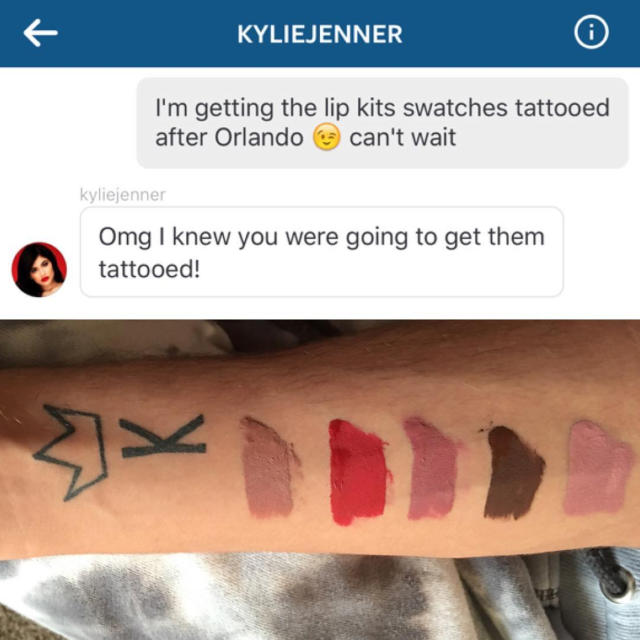 Dedicated Kylie Jenner Superfan Gets Her Lip Kit Swatches Tattooed On His  Arm