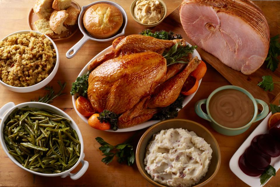 A turkey and ham Thanksgiving dinner from Smokey Bones.