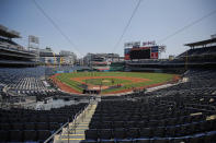 An empty Nationals Stadium is viewed during a Washington Nationals baseball training camp workout Sunday, July 5, 2020, in Washington. (AP Photo/Carolyn Kaster)