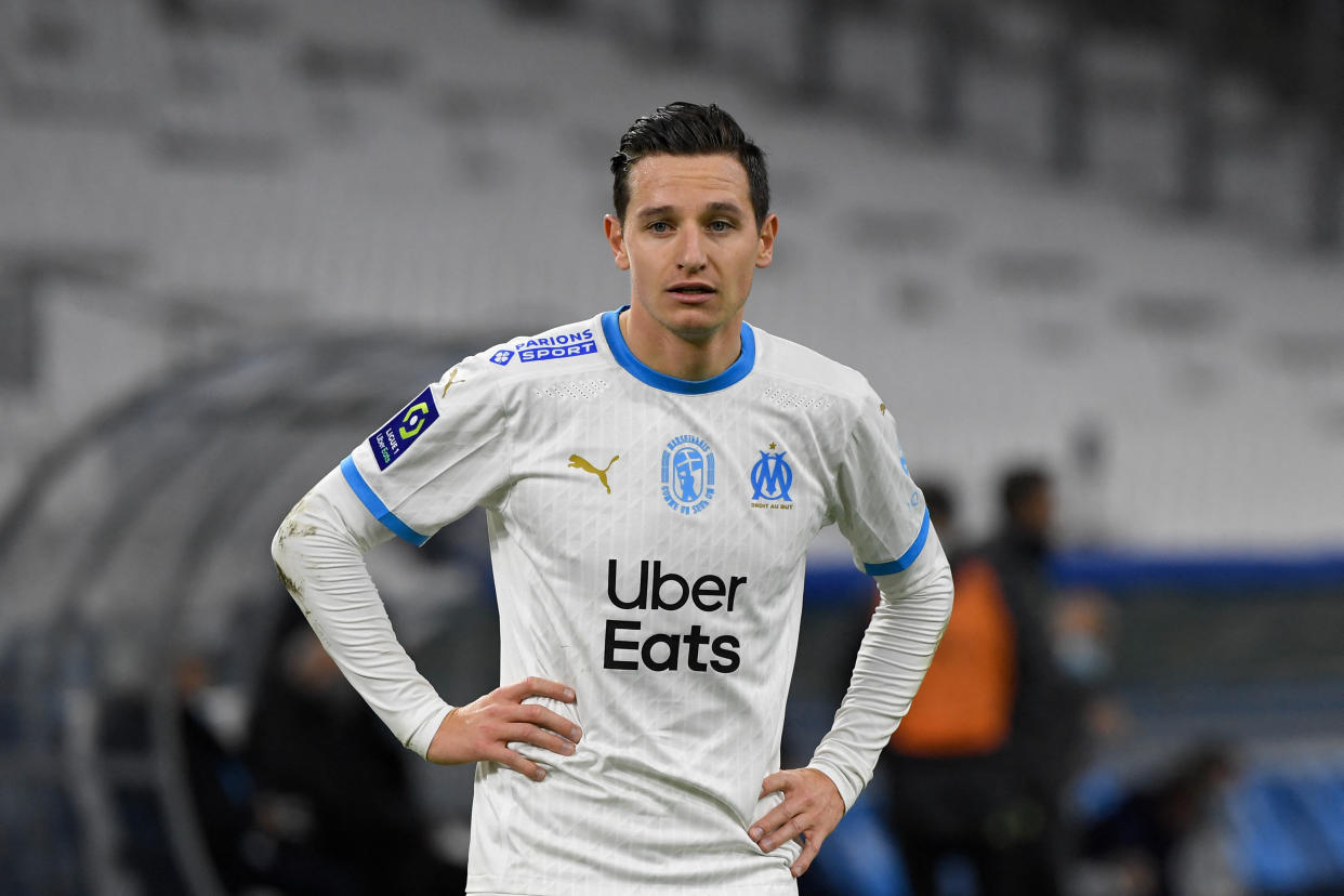 Florian Thauvin, joueur de l'Olympique de Marseille jusqu'en 2021, a révélé avoir souffert de dépression lors de ses derniers mois sur la Canebière (Photo by NICOLAS TUCAT / AFP)