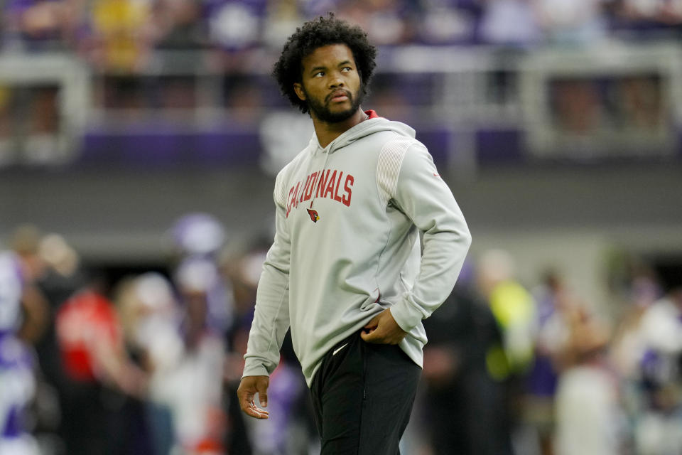 Kyler Murray remains on the PUP list and won't be eligible to play until Week 5 at the earliest.  (AP Photo/Abbie Parr)