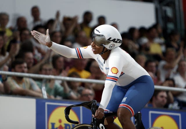 Great Britain’s Kadeena Cox celebrates gold in the Women’s C4 500m time trial final at the 2023 UCI Cycling World Championships