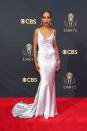 <p>Washington hit the Emmys red carpet in a lavender silk dress with corset details by Etro<em>. (Image via Getty Images)</em></p> 