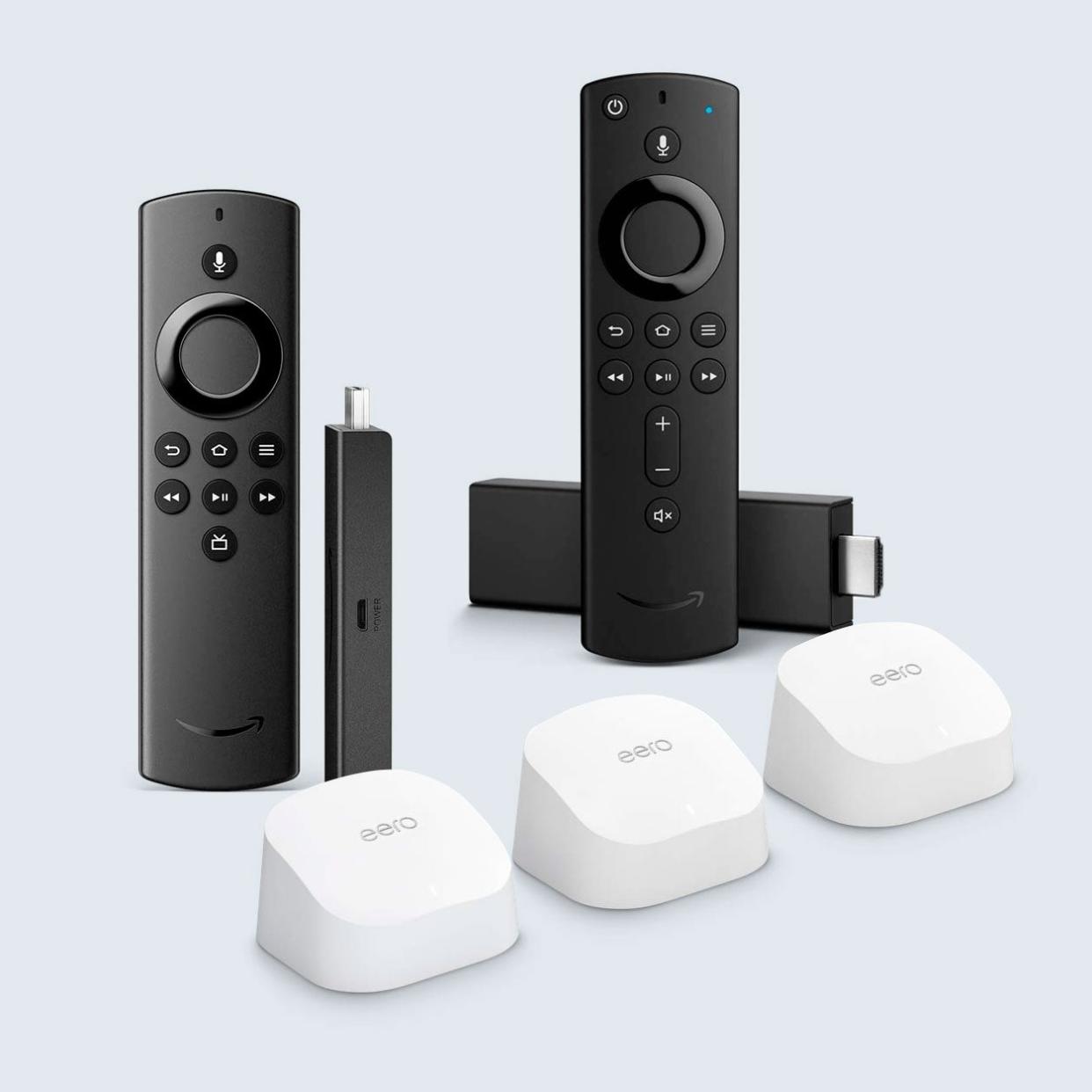 fire tv stick 4k, fire tv stick lite, and amazon eero 6