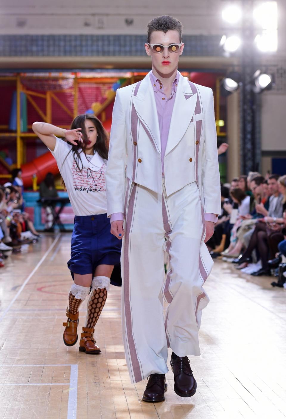 <p>Clown-like trousers featured.<br><i>[Photo: PA]</i> </p>