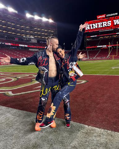 <p>Claire Kittle Instagram</p> George Kittle and Claire Kittle wear matching outfits to Jan. 21 game