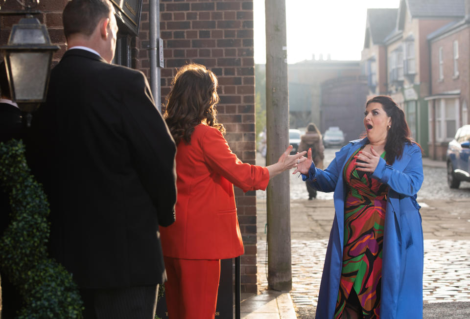 FROM ITV

STRICT EMBARGO -  No Use Before Tuesday 28th March 2023

Coronation Street - Ep 1092223

Friday 7th April 2023

As George Shuttleworth [TONY MAUDSLEY] and Todd Grimshaw [GARETH PIERCE] show Estelle [RUTHIE HENSHALL], a rather tricky customer, out of the undertakers, Glenda Shuttleworth [JOIDE PRENGER] recognises her and explains that they used to work together on the cruise ships. Estelle reveals that sheâ€™s now the co-owner of a performing arts club for kids and anyone can buy into the franchise and open their own branch, Glendaâ€™s interest is piqued.

Picture contact - David.crook@itv.com

Photographer - Danielle Baguley

This photograph is (C) ITV and can only be reproduced for editorial purposes directly in connection with the programme or event mentioned above, or ITV plc. This photograph must not be manipulated [excluding basic cropping] in a manner which alters the visual appearance of the person photographed deemed detrimental or inappropriate by ITV plc Picture Desk. This photograph must not be syndicated to any other company, publication or website, or permanently archived, without the express written permission of ITV Picture Desk. Full Terms and conditions are available on the website www.itv.com/presscentre/itvpictures/terms
