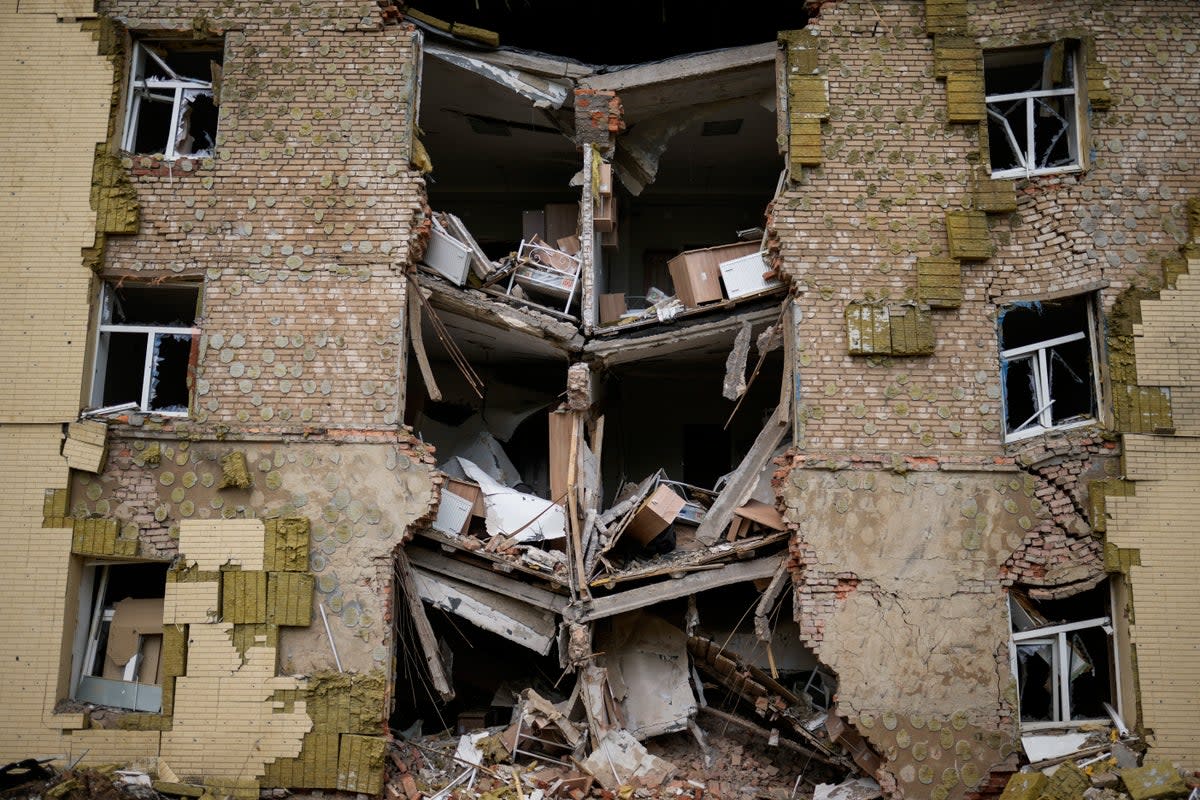 A damaged residential building in Bakhmut, eastern Ukraine (AP)