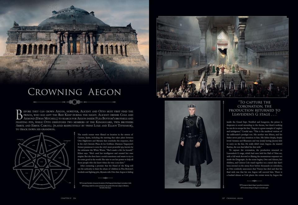 A two-page spread of a book about the television show "House of the Dragon."