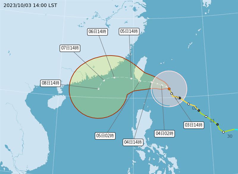 颱風預測路徑圖。（圖／翻攝自中央氣象署）