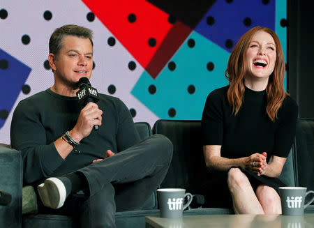 Actors Julianne Moore and Matt Damon attend a news conference to promote the film "Suburbicon" at the Toronto International Film Festival (TIFF) in Toronto, Canada, September 10, 2017. REUTERS/Fred Thornhill