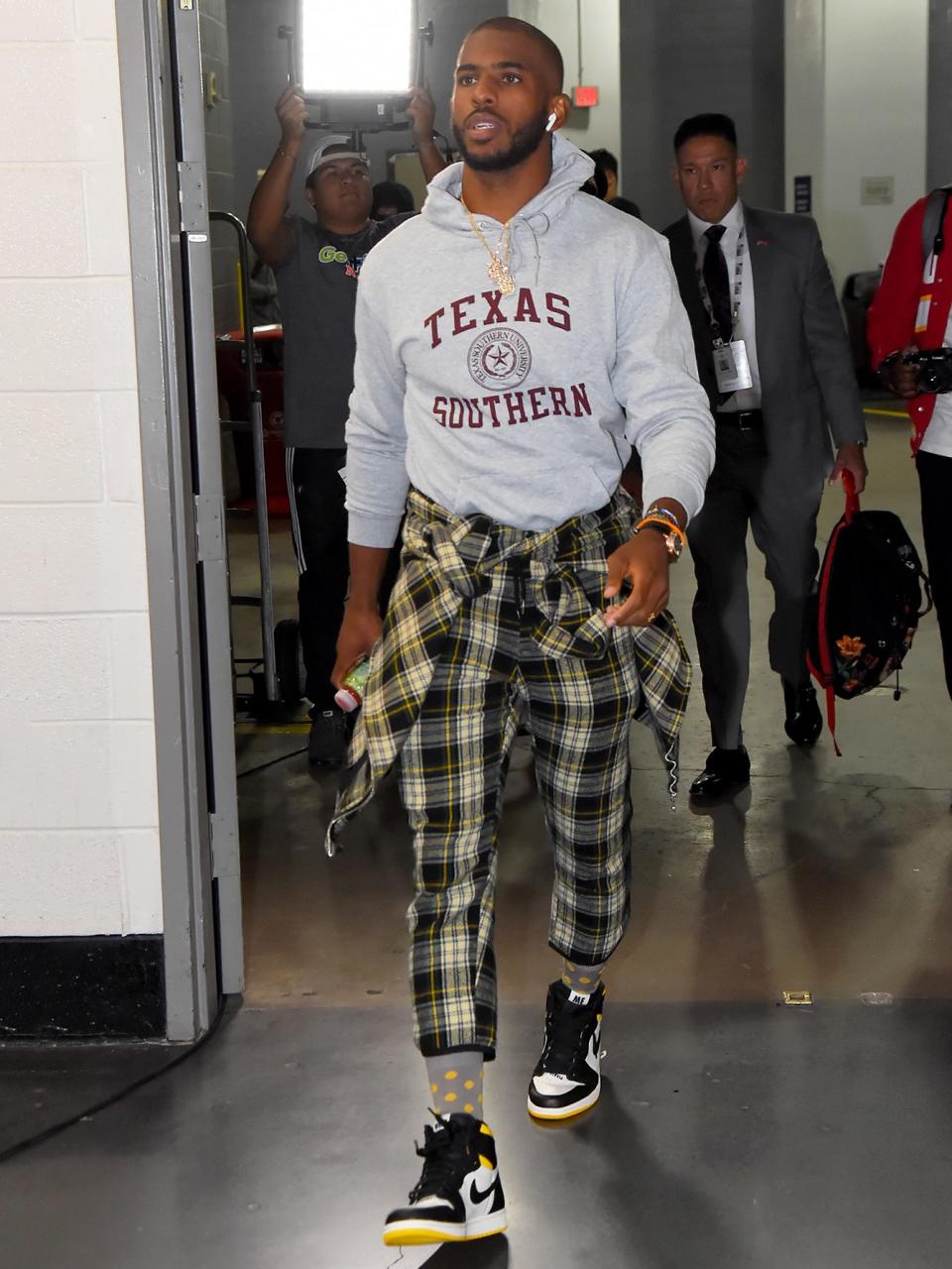 Texas Southern University sweatshirt, Stefan Grant pants and jacket, "Not for resale" Jordan 1's