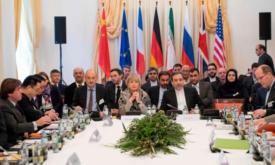 Delegates attend Iran talks at Palais Coburg in Vienna, earlier this month.