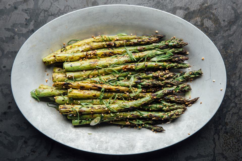 As the summer progresses and asparagus season dies down, use the same marinade recipe to grill green beans. <a rel="nofollow noopener" href="https://www.bonappetit.com/recipe/ginger-miso-grilled-asparagus?mbid=synd_yahoo_rss" target="_blank" data-ylk="slk:See recipe.;elm:context_link;itc:0;sec:content-canvas" class="link ">See recipe.</a>