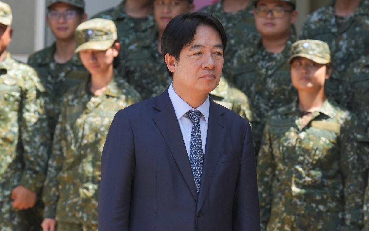 Taiwan President Lai Ching-te pictured inspecting military troops at the Air Defence Company, North Camp Area of Dacheng in Penghu Island