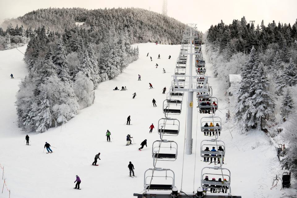 Thanksgiving holiday skiers enjoy the slopes at Killington Ski Resort in Vermont on Nov. 24, 2023.