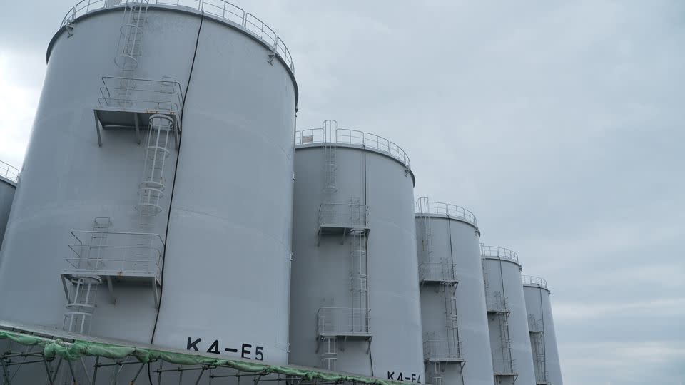 Treated wastewater stored in towering tanks in Fukushima, Japan, on April 12, 2023. - Daniel Campisi/CNN