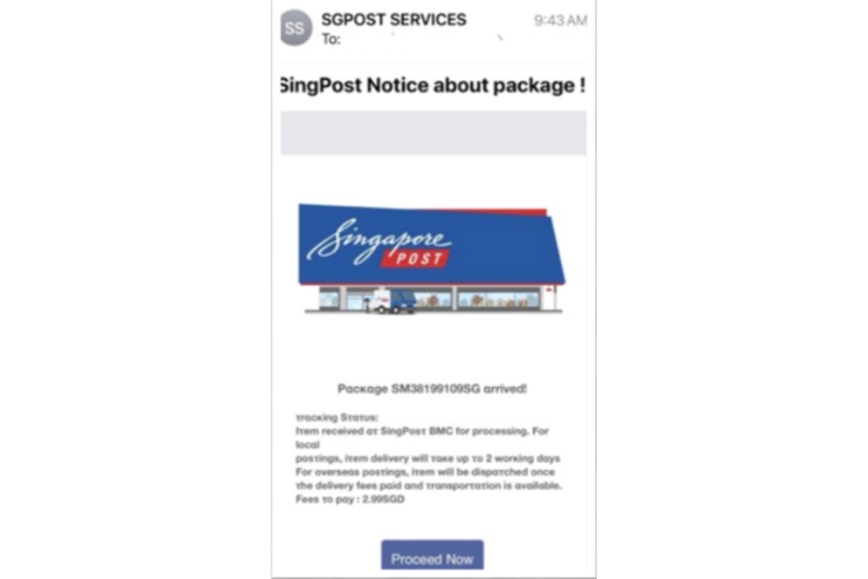 A sample phishing email from parcel delivery scammers