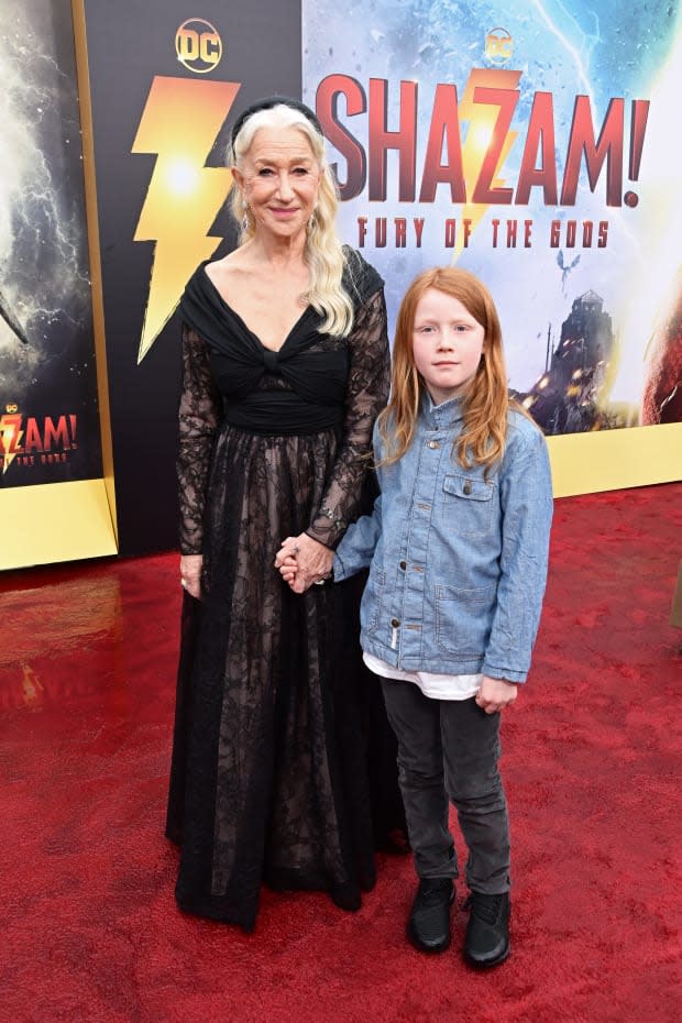 LOS ANGELES, CALIFORNIA - MARCH 14: Helen Mirren attends the Los Angeles premiere of Warner Bros.' "Shazam! Fury Of The Gods" at Regency Village Theatre on March 14, 2023 in Los Angeles, California. (Photo by Araya Doheny/WireImage)<p><a href="https://www.gettyimages.com/detail/1473615526" rel="nofollow noopener" target="_blank" data-ylk="slk:Araya Doheny/Getty Images;elm:context_link;itc:0;sec:content-canvas" class="link ">Araya Doheny/Getty Images</a></p>
